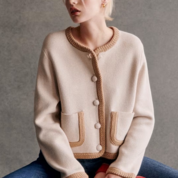 Sezane Auguste Beige and Brown Knit-Accent Blazer - Picture 2 of 6